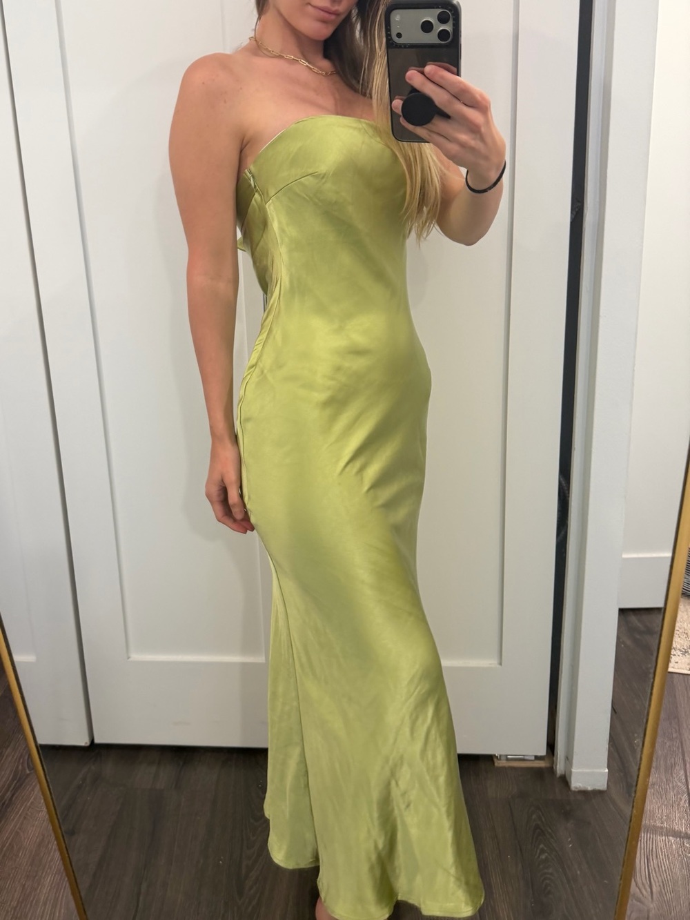 PRINCESS POLLY NWT Strapless Satin Slip Dress in Light Olive - Picture 2 of 8